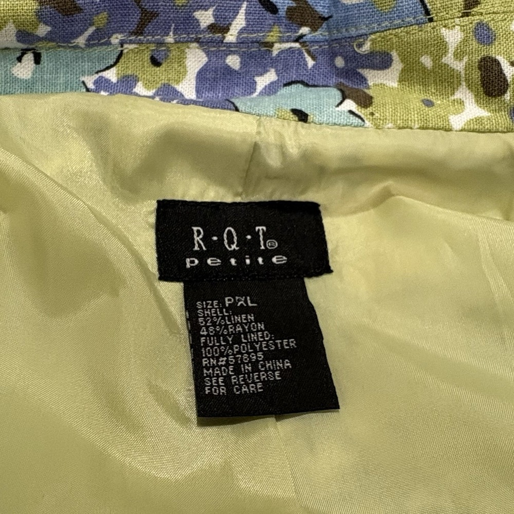 R.Q.T RQT Women Size Petite XL Floral Blazer Jacket Vintage Linen Blend - Picture 3 of 4